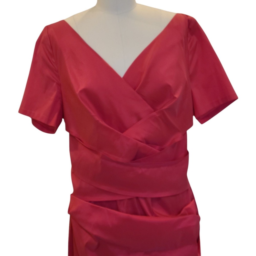 Talbot Runhof Orange Red Draped Silk Blend Cocktail Shift Midi Dress Sz 16/46 - Picture 3 of 9